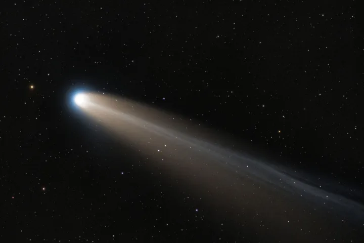 La cometa di Halley con la sua chioma luminosa nel cielo notturno