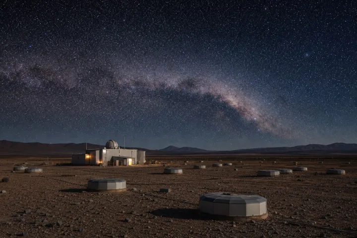 Osservatorio con array di rivelatori di particelle nel deserto sotto la Via Lattea