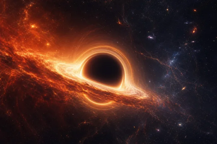 Rappresentazione artistica di un buco nero nell'universo primordiale, immagine scientifica