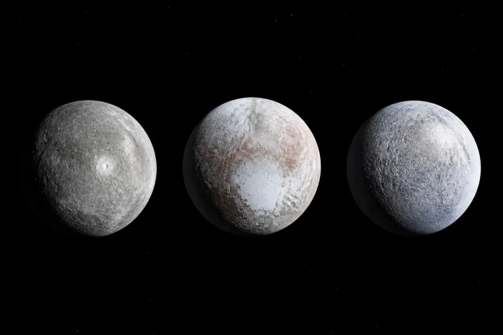 Rappresentazione scientifica dei pianeti nani del Sistema Solare, Plutone, Eris, Haumea e Makemake