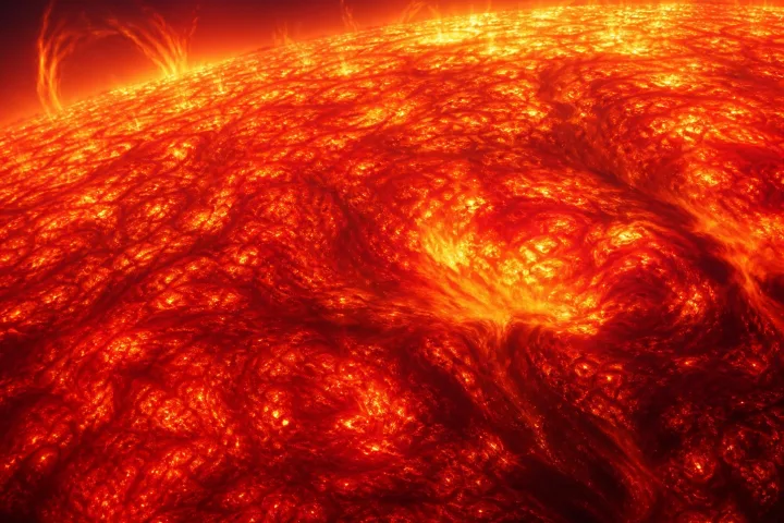 Rappresentazione artistica della stella supergigante rossa Betelgeuse nella costellazione di Orione