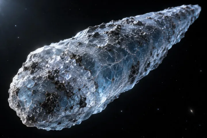 Rappresentazione scientifica di un oggetto interstellare, una cometa proveniente da fuori il sistema solare, in transito nello spazio